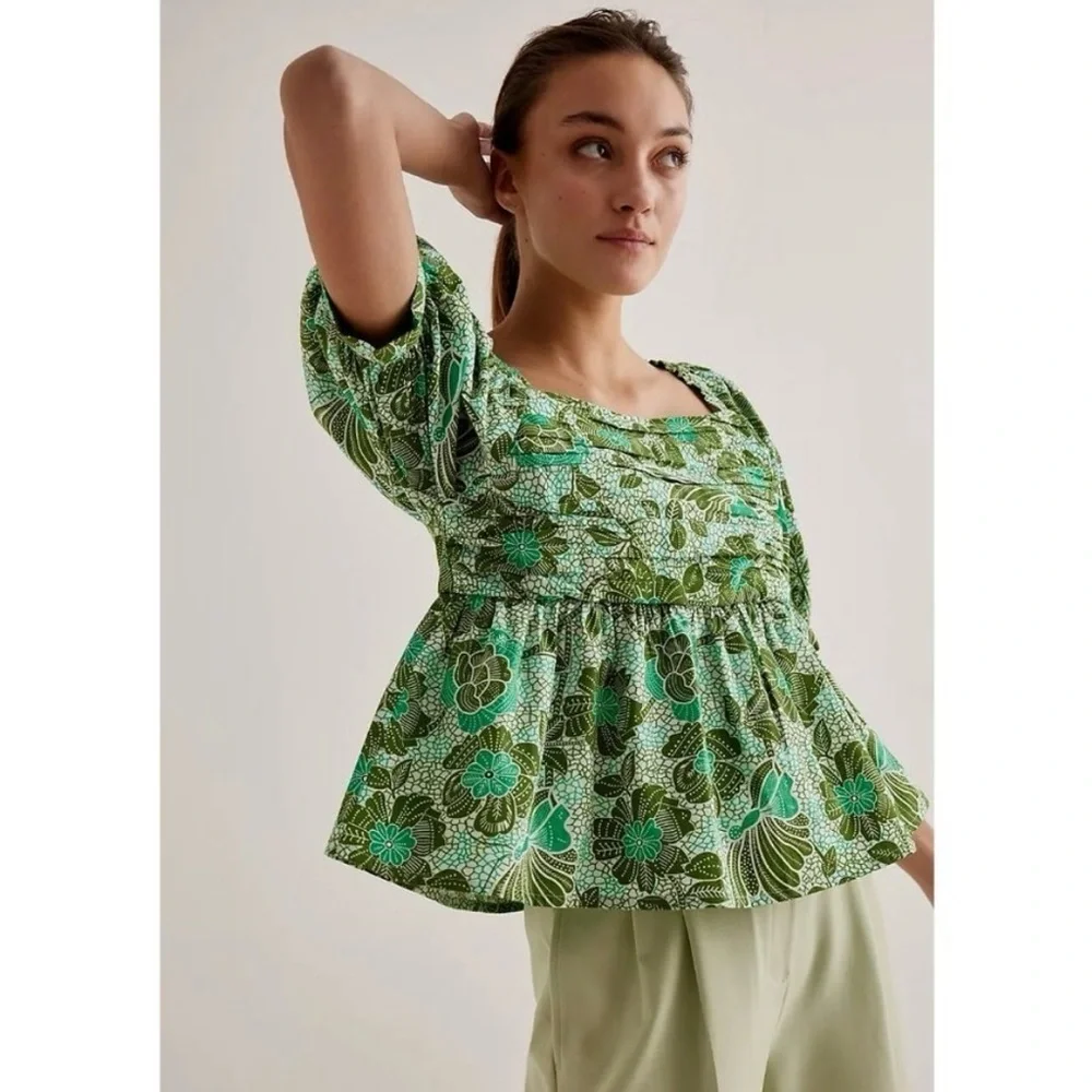 Anthropologie Nikasha Babydoll Poplin Blouse Size Small Boho Coquette Babydoll